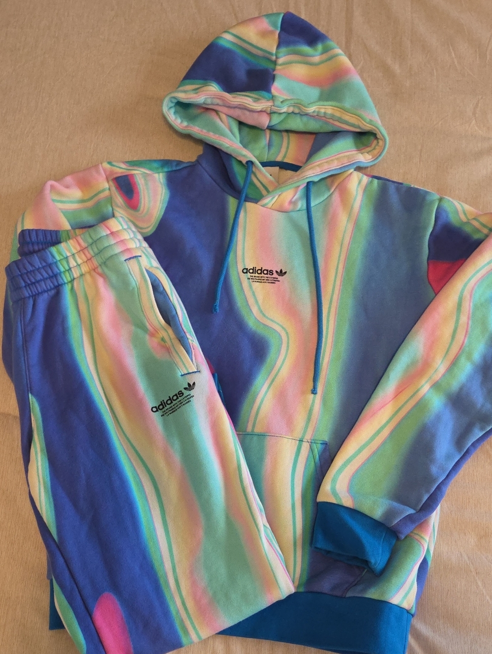 Adidas Pastel Swirl Hoodie & Joggers Set - Womens Small